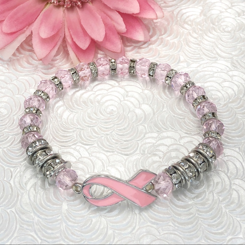 🌼 Pink Ribbon Breast Cancer Stretch Bracelet